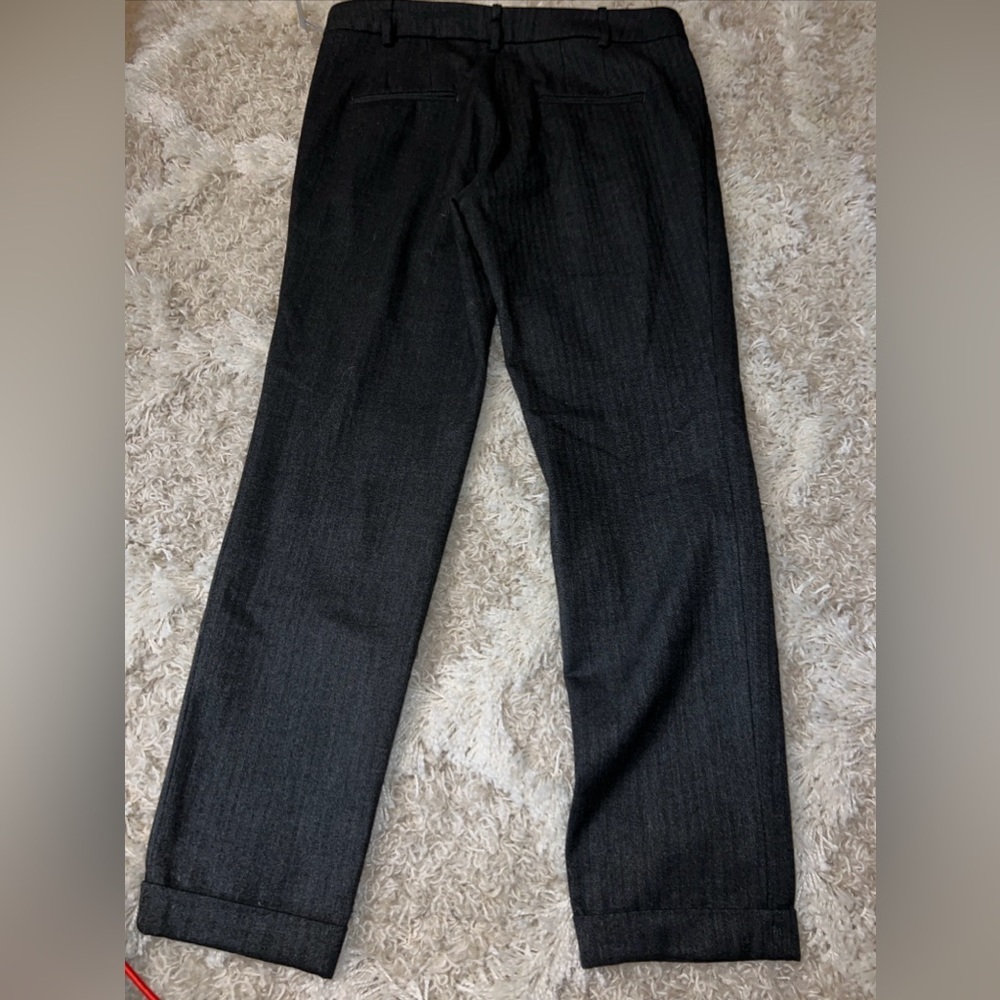 Zara Basic Dress Pants Womens 6 Black Pinstripe Mid Rise Flare Leg Trouser